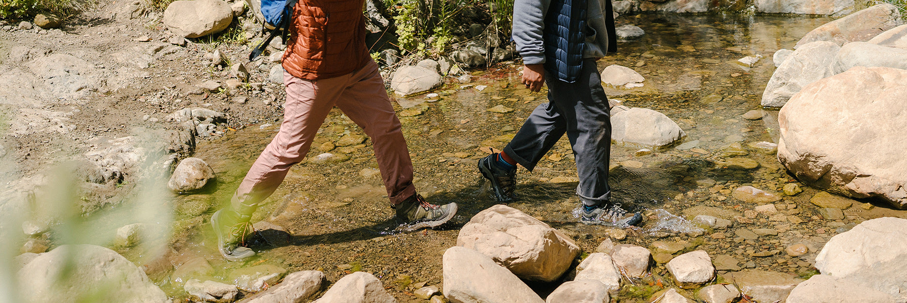 People walking through water