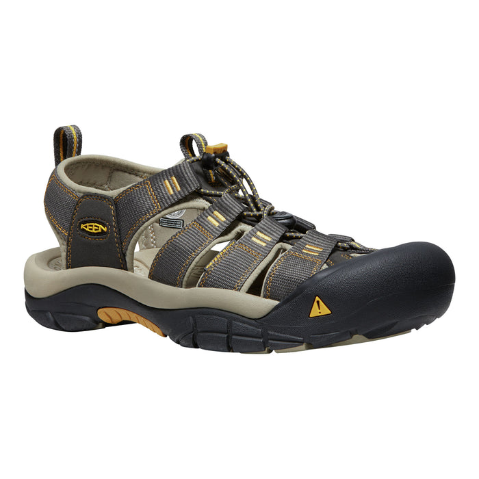 Keen sandal with gray and black design on a white background