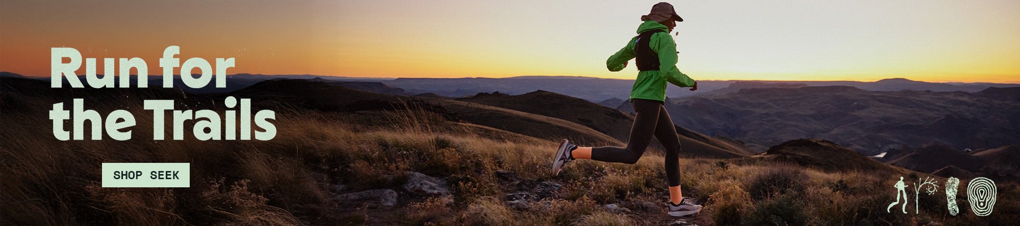 Person running on a trail with a scenic landscape and 'Run for the Trails' text.
