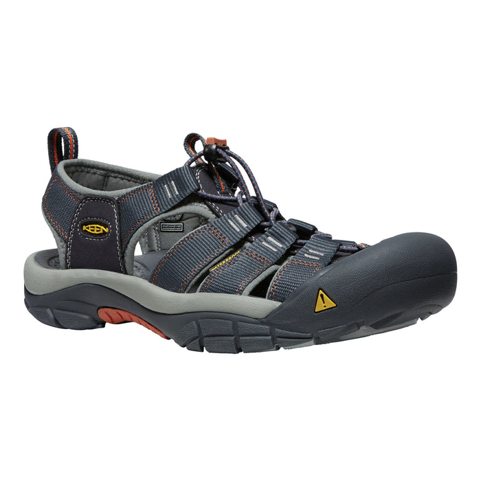 Gray sandal with orange accents on a white background