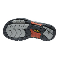 Close-up of a KEEN brand shoe sole on a white background