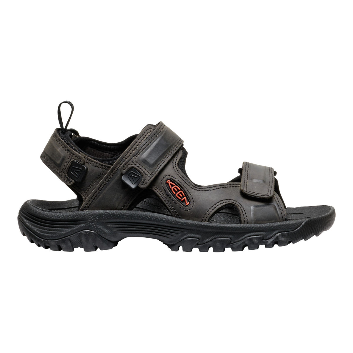 Black sandal with strap design on a white background