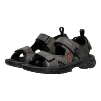 Pair of black Keen sandals on a white background