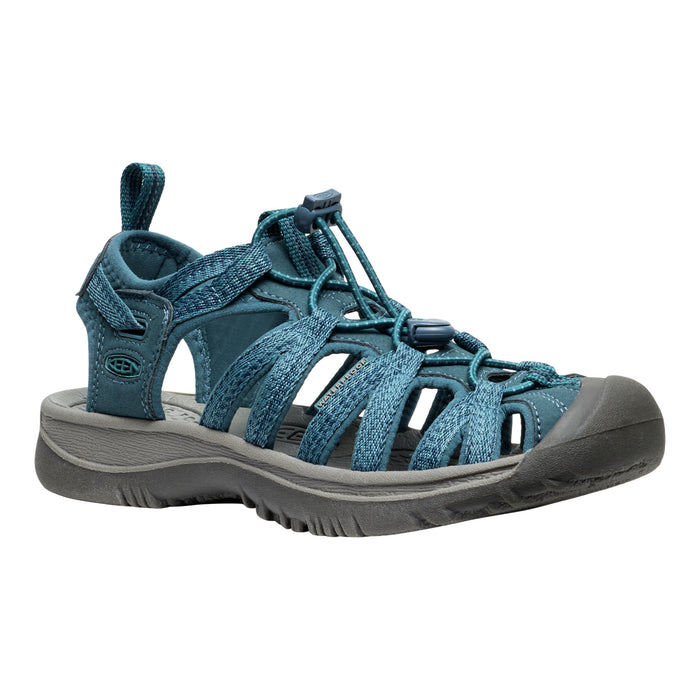 Blue sandal with a gray sole on a white background