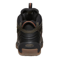 Brown and black shoe with Keen logo on a white background