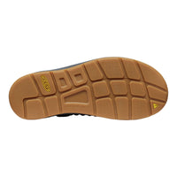 Close-up of a brown sole with Keen logo on a white background