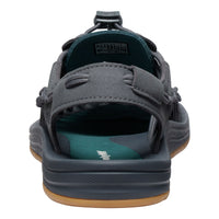 Gray sandal with a visible brand logo on a white background