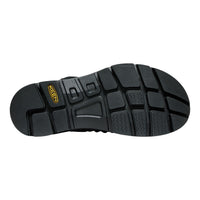 Black sole of a shoe with a brand logo on a white background