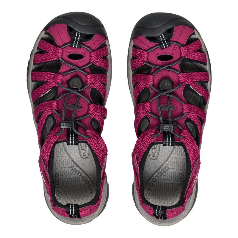 Pair of pink and black sandals on a white background