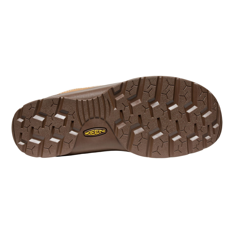 Brown shoe sole with Keen logo on a white background