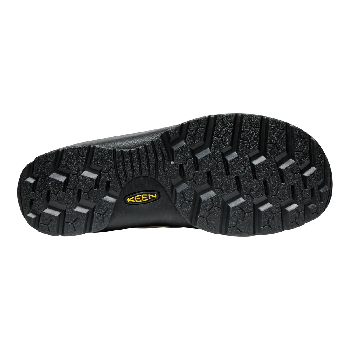 Black shoe sole with 'Keen' logo on a white background