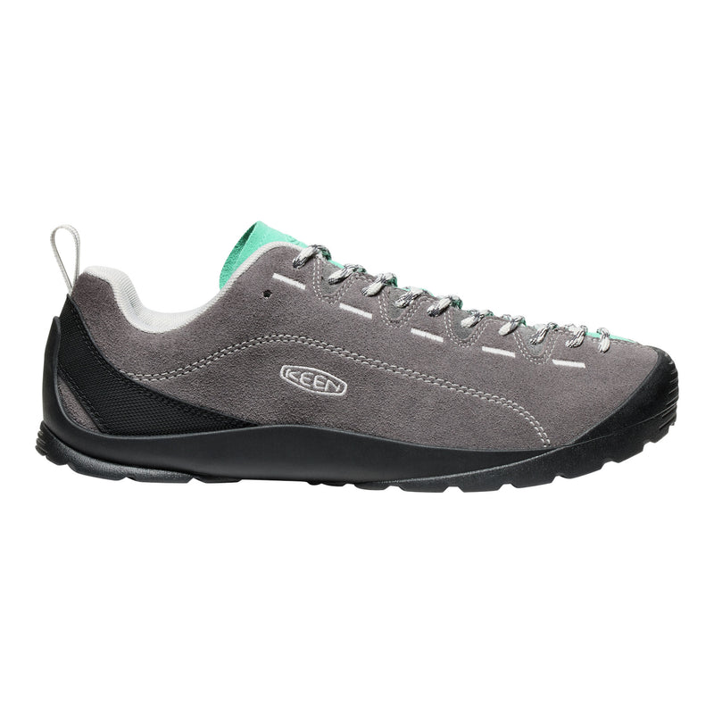Gray and black shoe with a visible brand logo on a white background