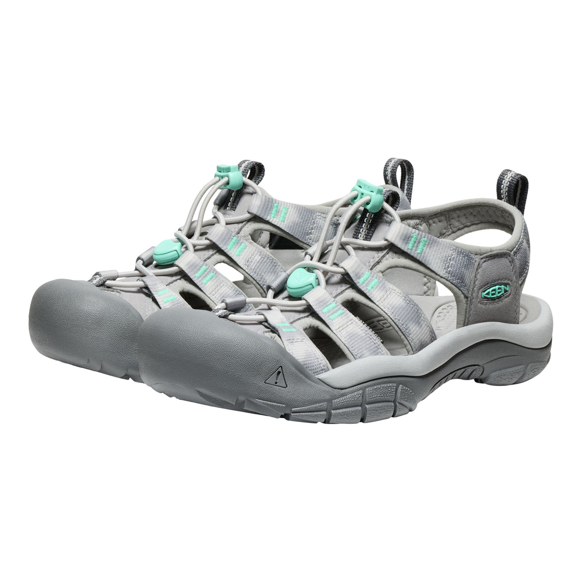 Gray and teal sandal on a white background