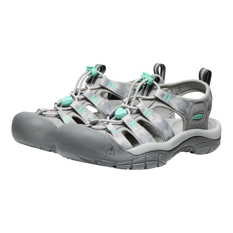 Gray and teal sandal on a white background