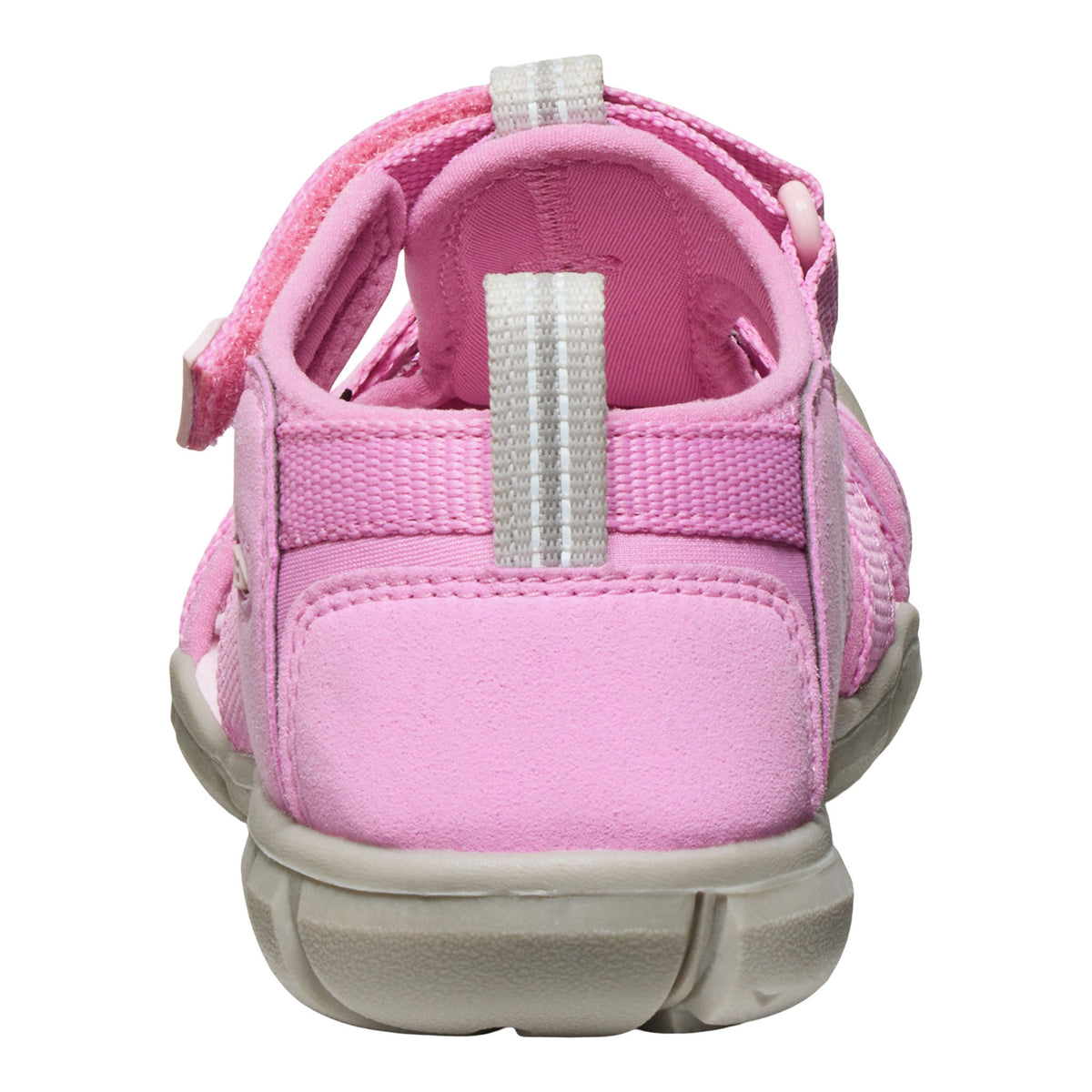 Pink sandal with a white strap on a white background