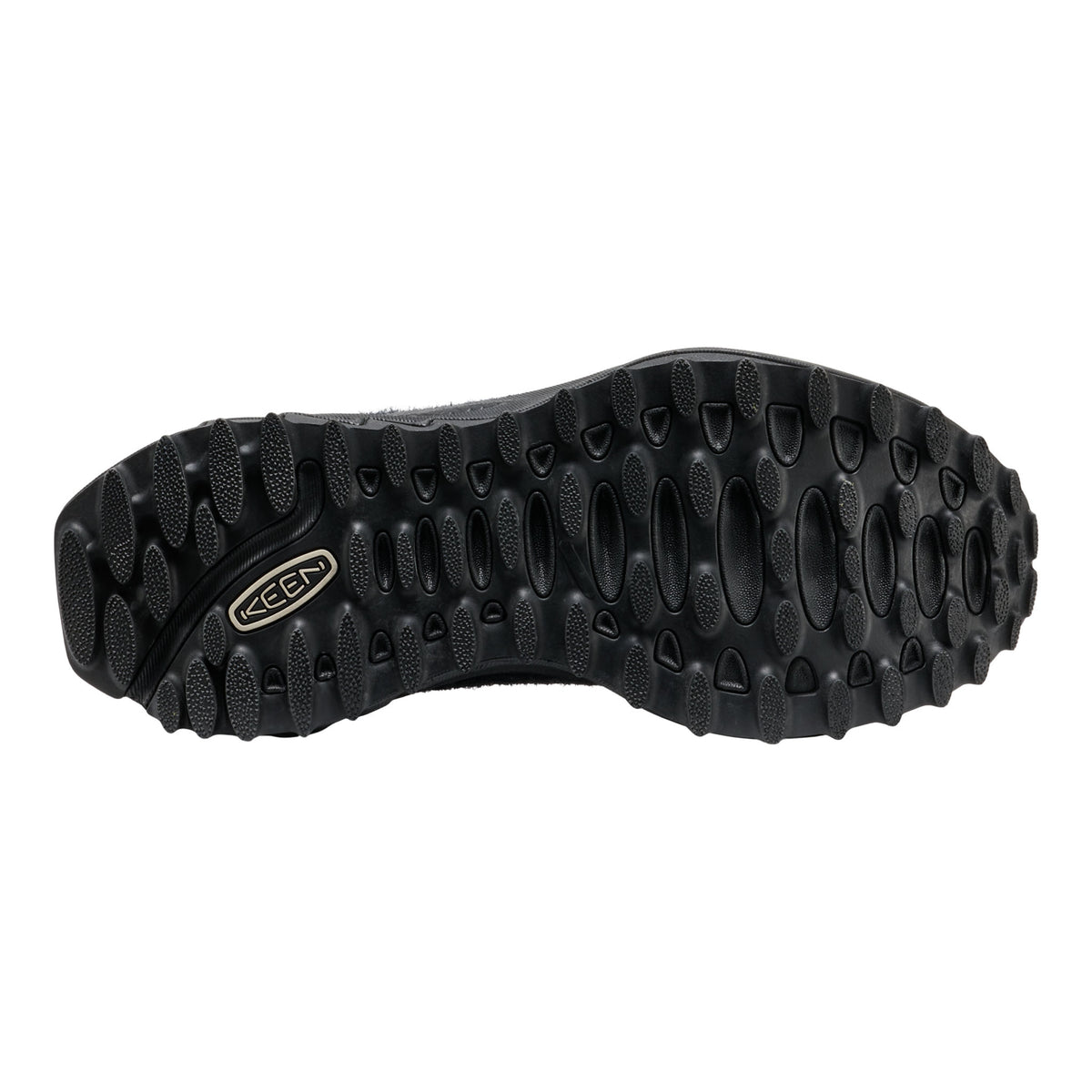 Black shoe sole with brand logo on a white background