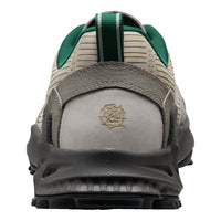 Back view of a hiking shoe with brand logo on a white background