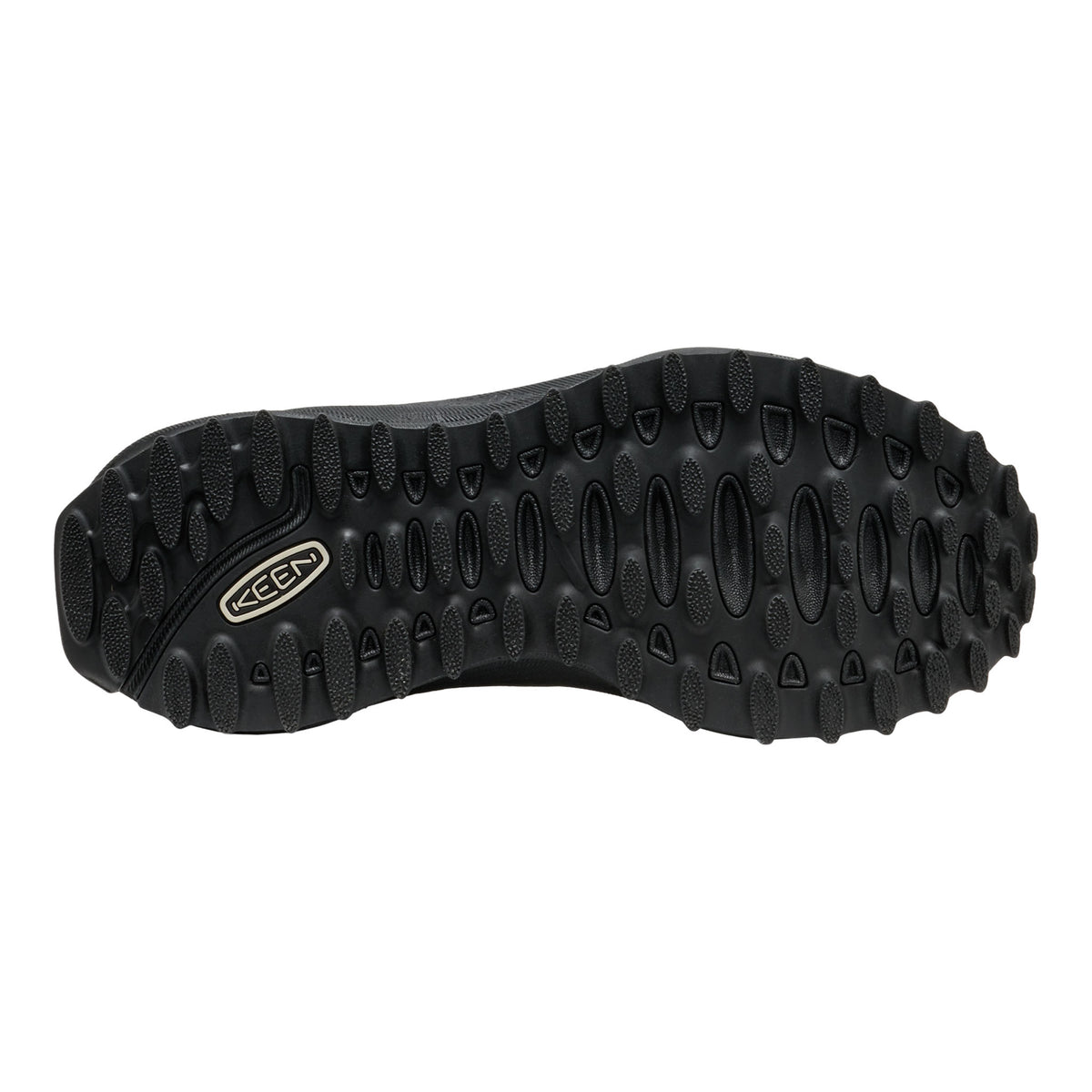 Black sole of a shoe with a brand logo on a white background