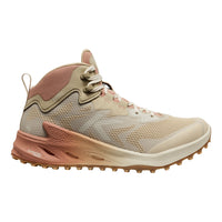 Beige and brown hiking boot on a white background
