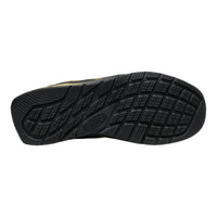 Black shoe sole with a brand logo on a white background
