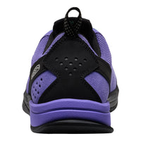 Black and purple athletic shoe on a white background