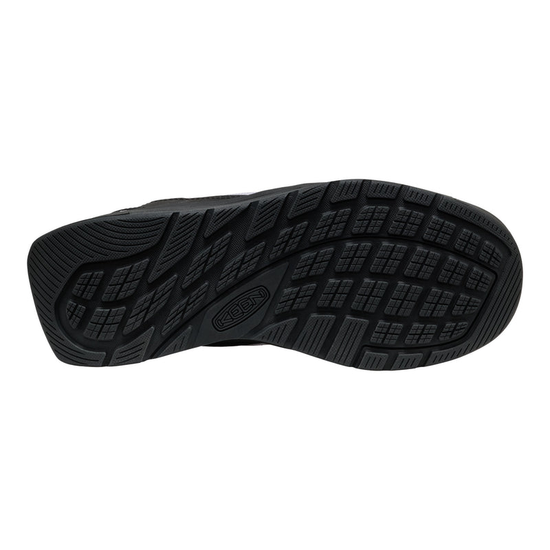 Black shoe sole with tread pattern on a white background