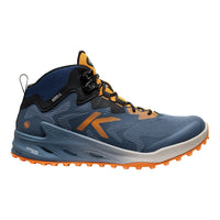 Blue and orange running shoe on a white background