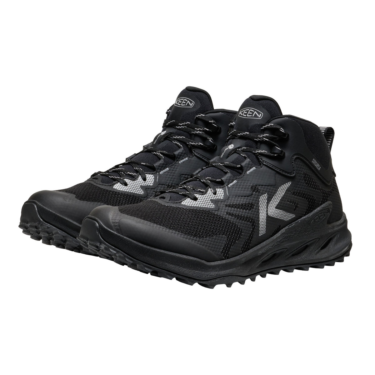 A pair of black K-Spec outdoor hiking boots with gray accents and laces, shown from a three-quarters angle on a white background.