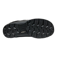 Black shoe sole with tread pattern on a white background