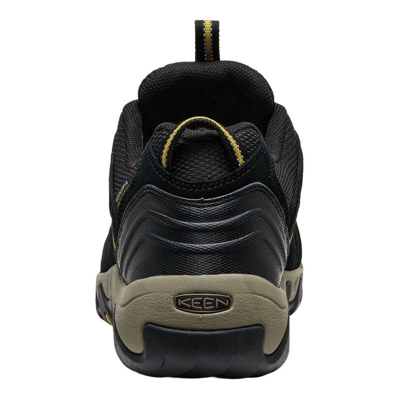 Black and brown hiking shoe with 'Keen' logo on a white background