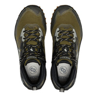 Pair of green and black Keen hiking shoes on a white background