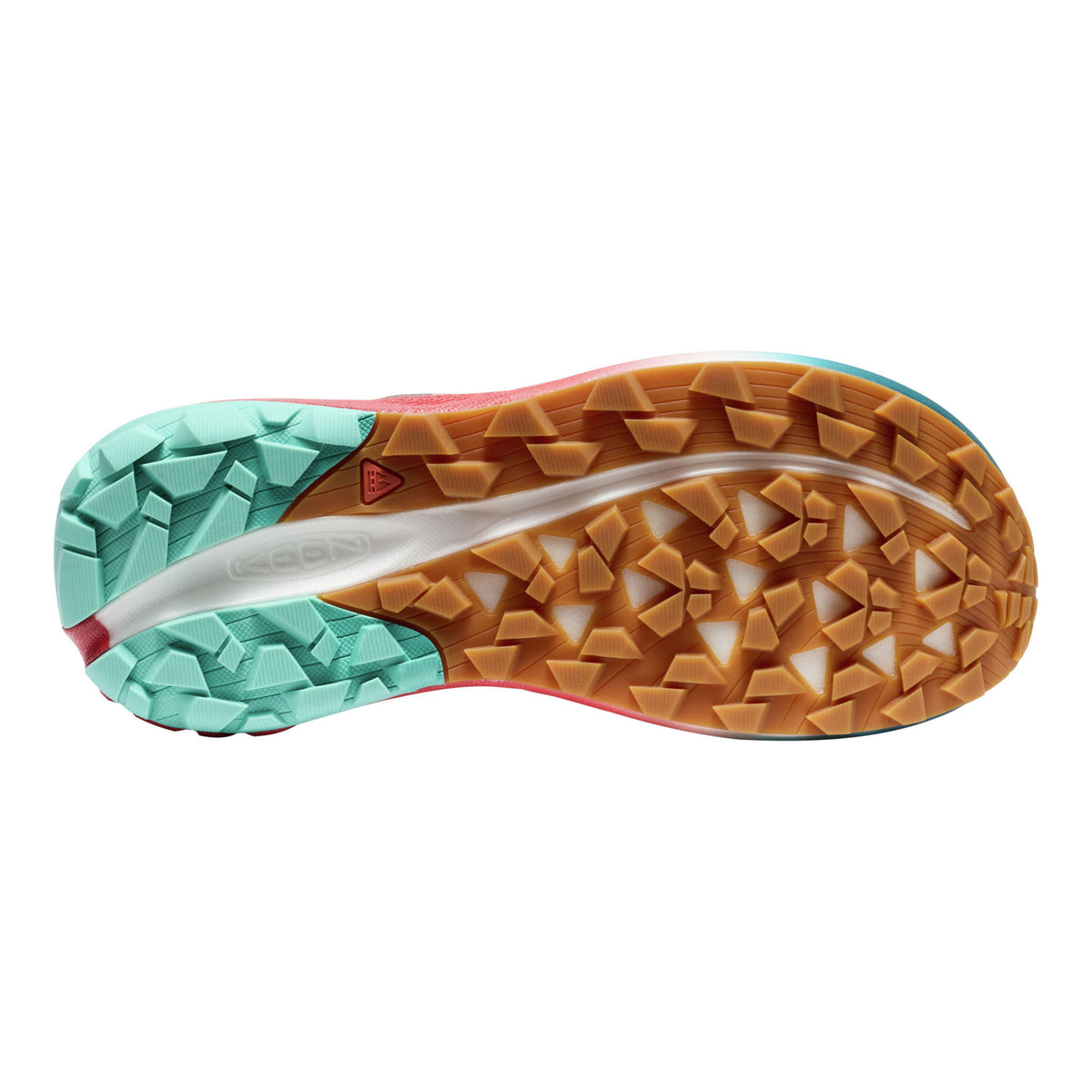 Close-up of a shoe sole with a textured pattern on a white background