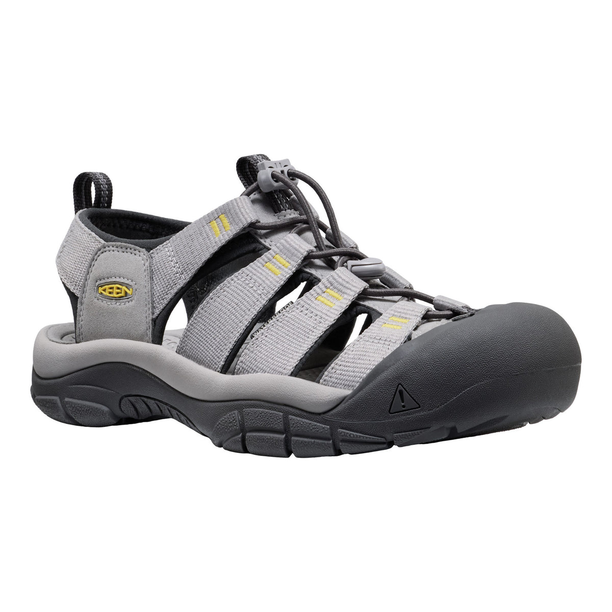 Gray sandal with black sole on a white background