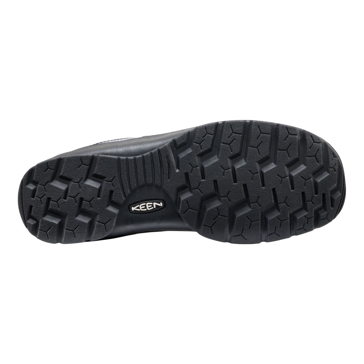 Close-up of a black and gray shoe sole on a white background