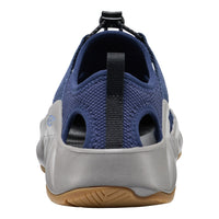 Blue and gray shoe with a strap on a white background