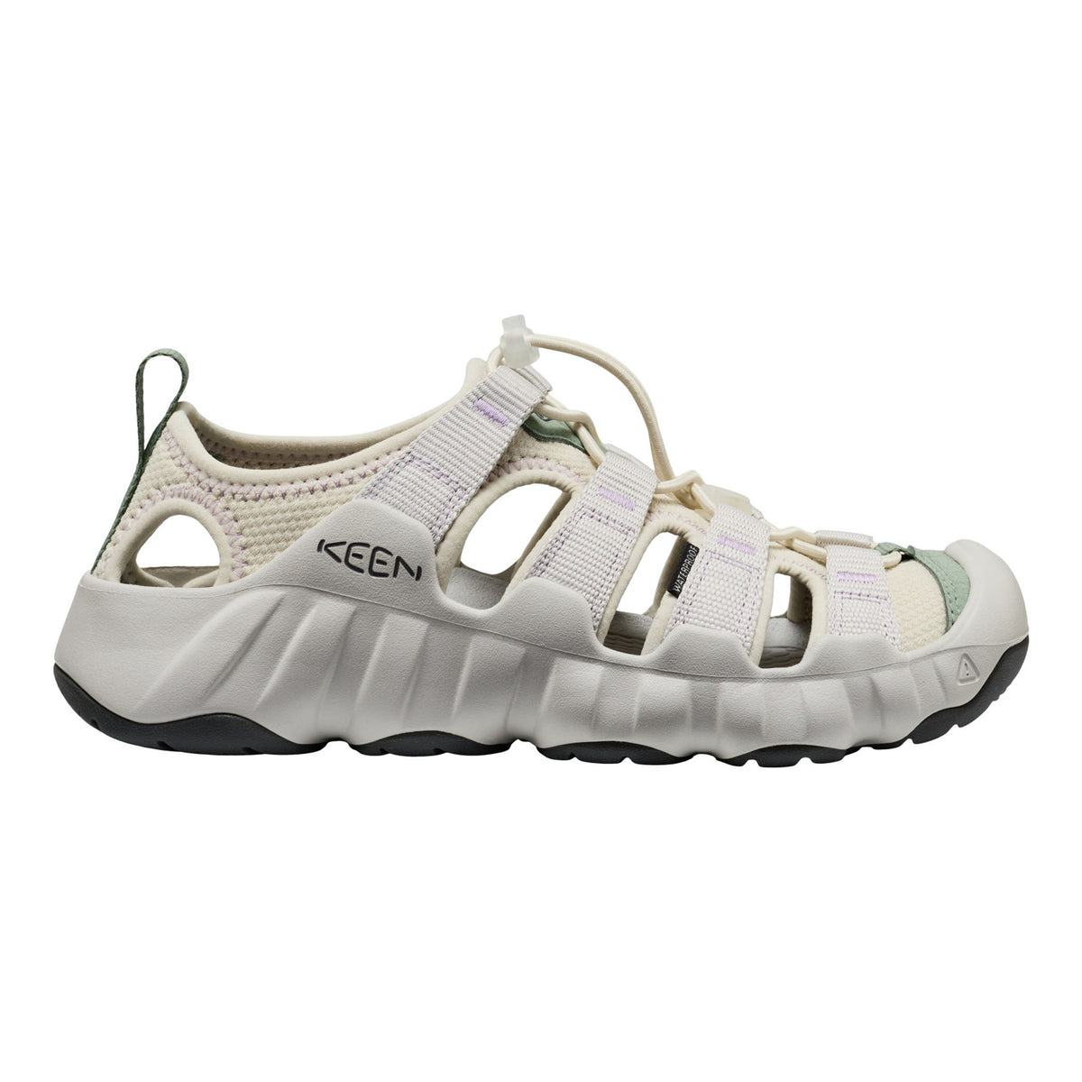 White sandal with black sole on a white background