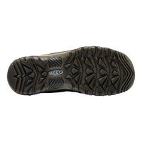 Dark brown shoe sole with brand logo on a white background