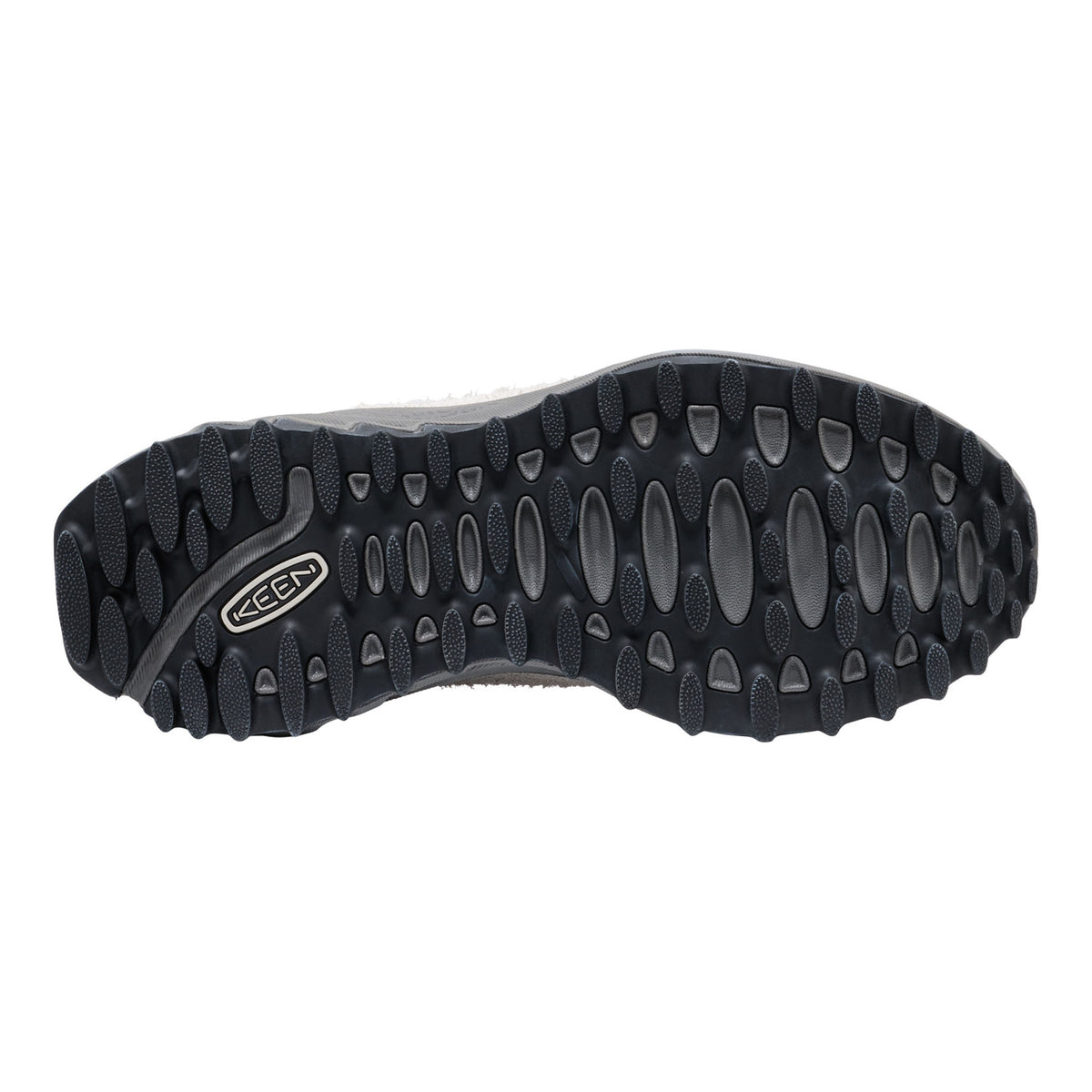 Black sole of a shoe with a brand logo on a white background