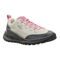 Pink and gray sneaker with KEEN logo on a white background