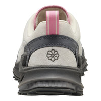 Back view of a children's shoe with pink strap and brand logo on a white background