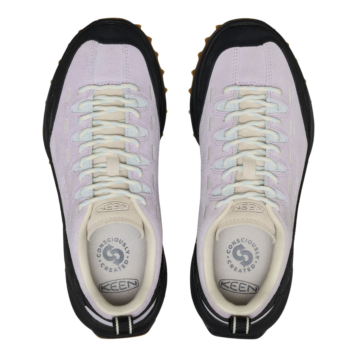 Pair of Keen hiking shoes on a white background