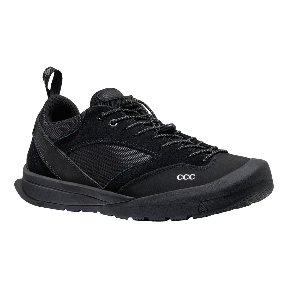 Black athletic shoe on a white background