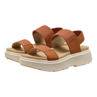 Brown sandals with white sole on a white background