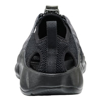 Black knit KEEN Kids slip-on water shoe shown from the rear on a white background.