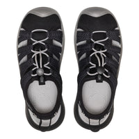 Black and gray athletic shoes with white soles on a white background