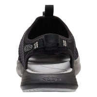 Black sandal with Keen logo on a white background