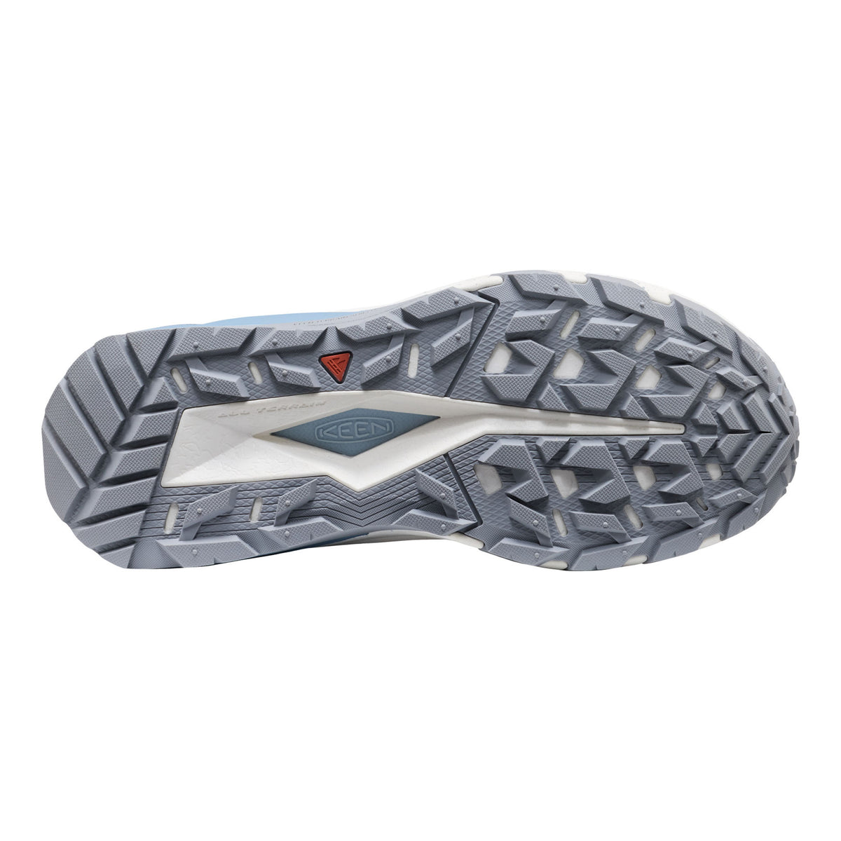 Close-up of a shoe sole with tread pattern on a white background