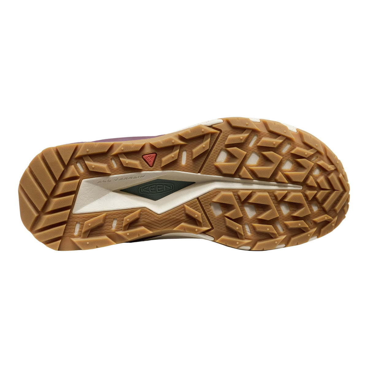 Close-up of a brown shoe sole with tread pattern on a white background