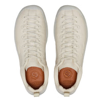 Pair of beige sneakers with brand logo on a white background