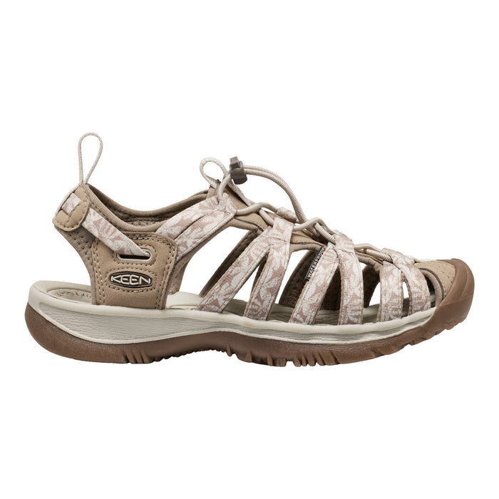 Brown sandal with beige straps on a white background